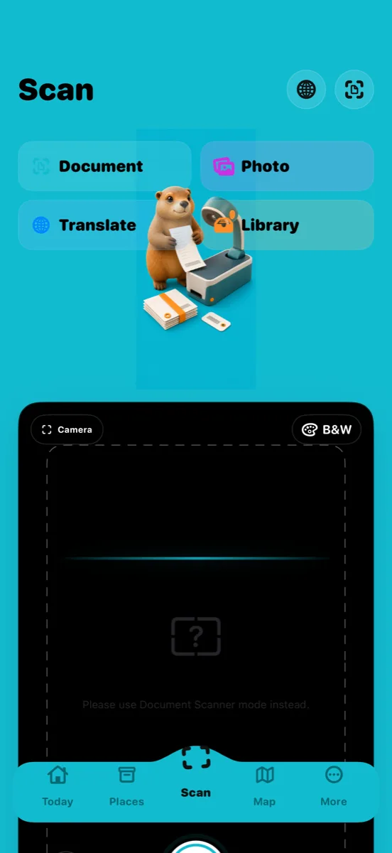 Marmot Finder — scanning a document on iPhone