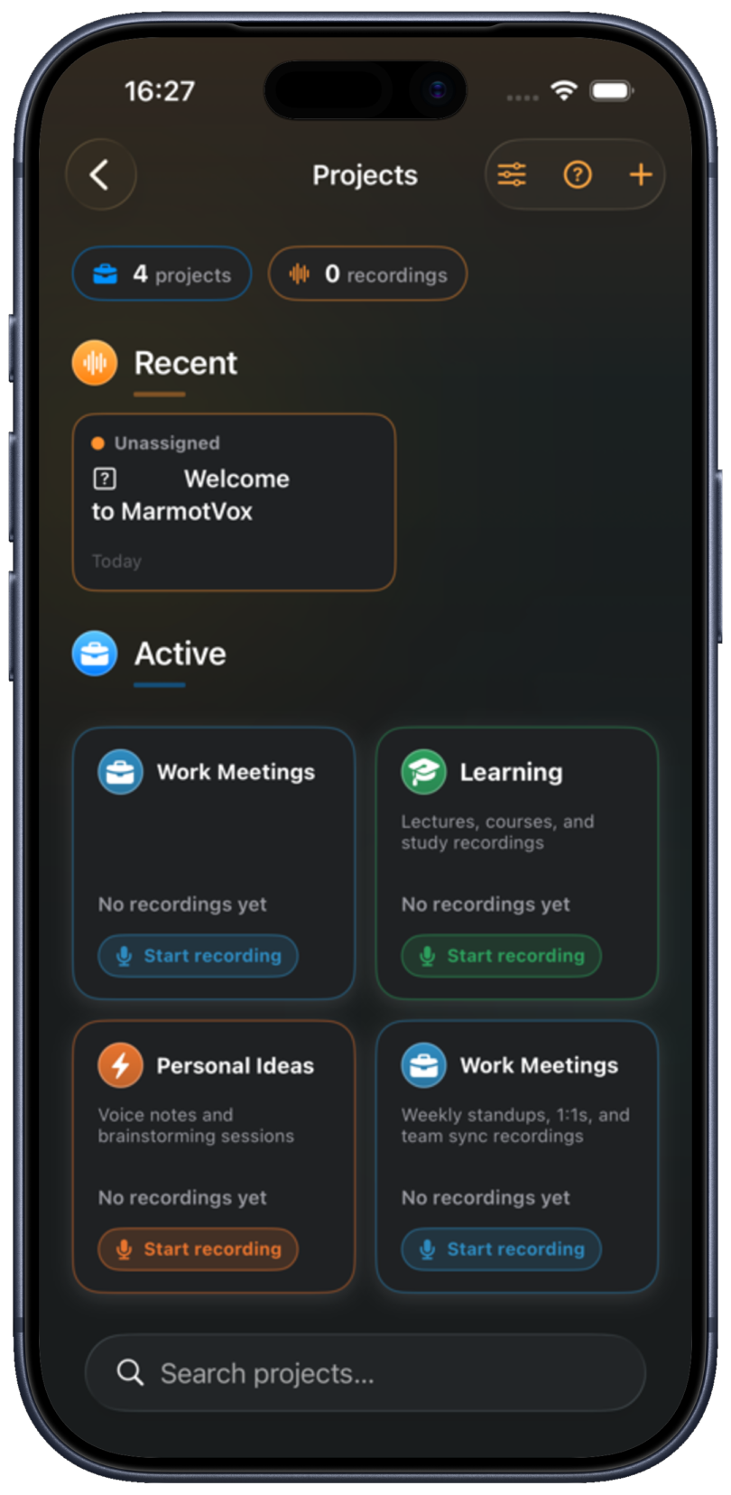 Marmot Vox Projects view