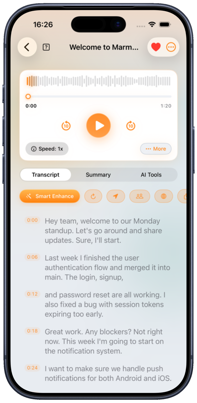 Marmot Vox transcript view